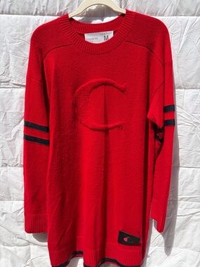 Coach Red Crewneck Sweater with Black Stripe Detail